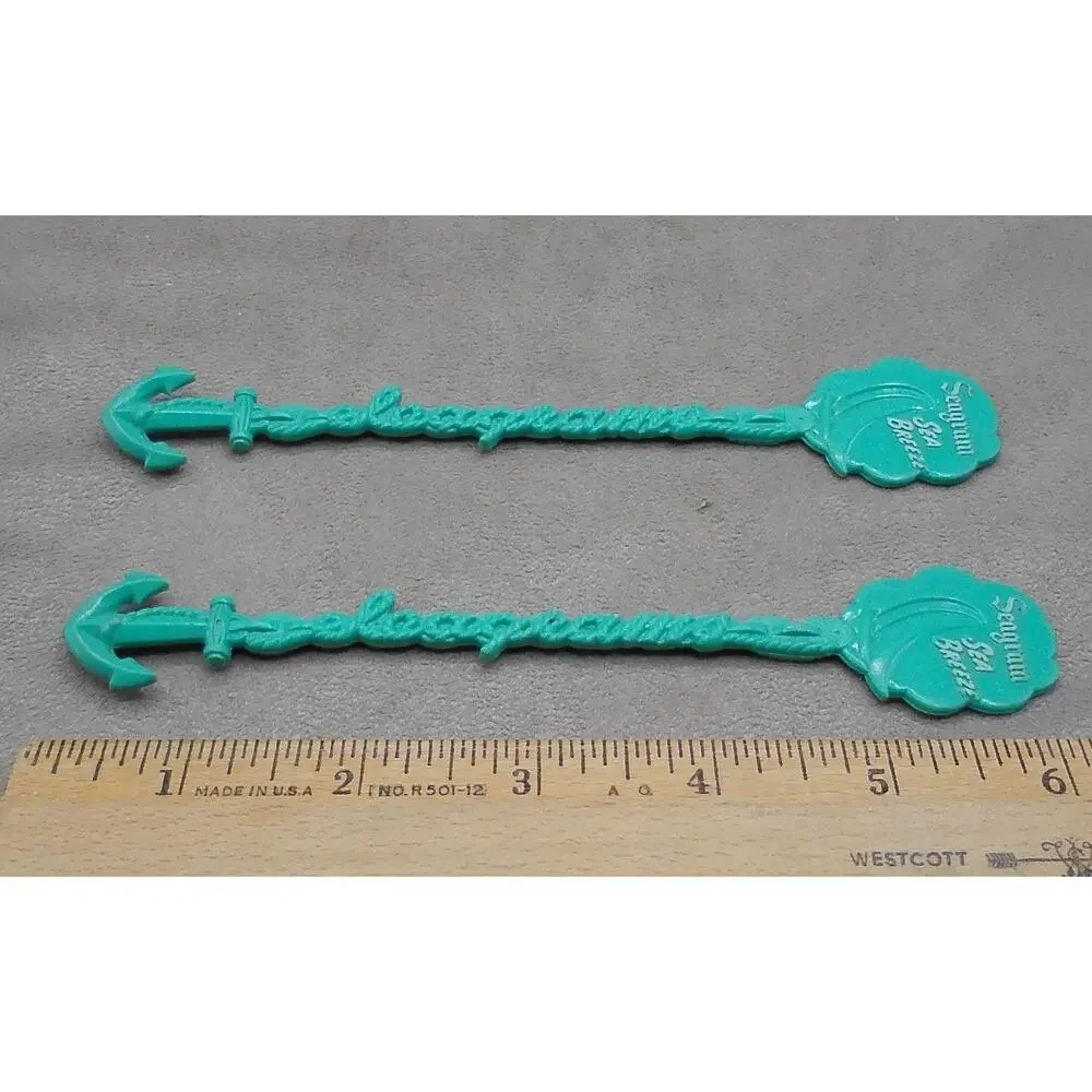 Seagram Sea Breeze Cocktail Swizzle Sticks Anchor Sailboat Teal Lot of 2 MCM
